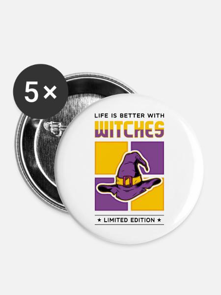 Witches - Buttons groß 56 mm (5er Pack) - Weiß