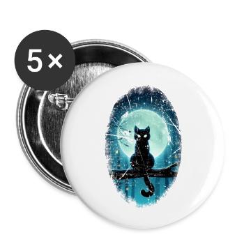 Chat noir devant la pleine lune - Lot de 5 grands badges (56 mm) - blanc - Devant