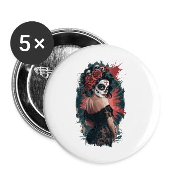 Dia De Los Muertos Catrina Day für eine Halloween - Buttons groß 56 mm (5er Pack) - Weiß - Vorne