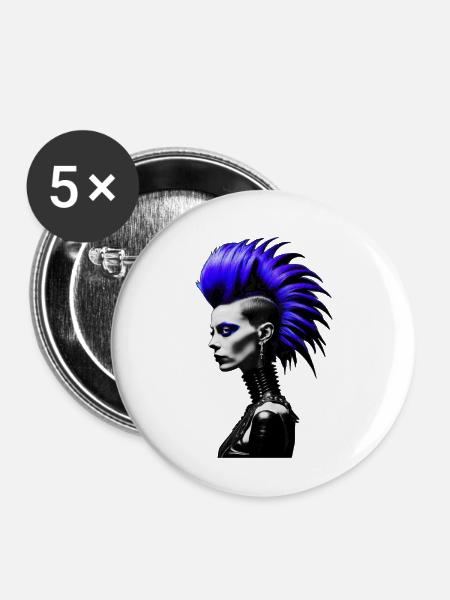 Punk Girl - Buttons groß 56 mm (5er Pack) - Weiß