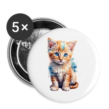 Cat with flowers - Buttons large 2.2''/56 mm (5-pack) - white - Front