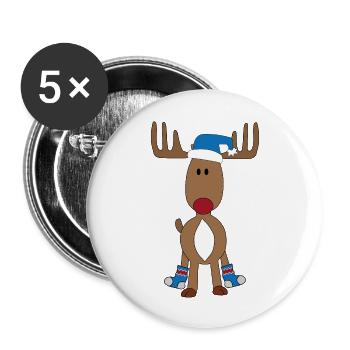 Funny moose for Christmas - Buttons large 2.2''/56 mm (5-pack) - white - Front