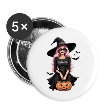 Sorcière Femme Halloween Costume Cadeau Citrouille - Lot de 5 grands badges (56 mm) - blanc - Devant