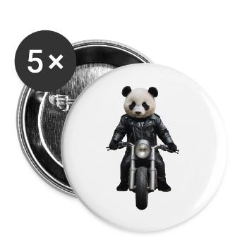 Biker Panda - Buttons groß 56 mm (5er Pack) - Weiß - Vorne