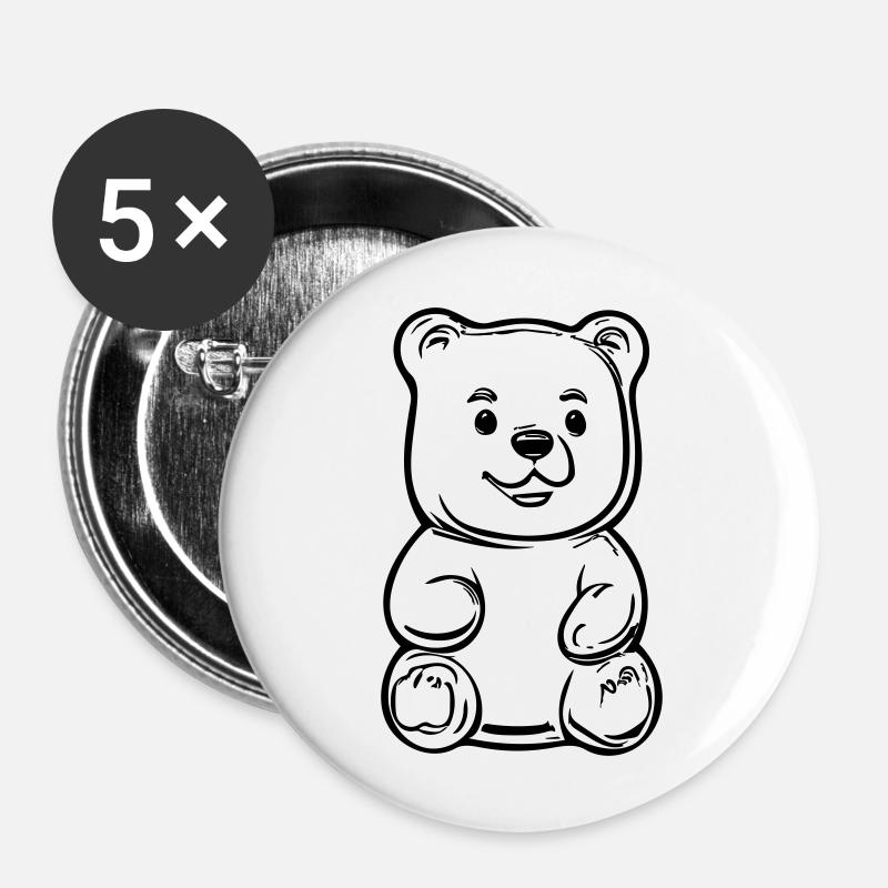 Teddybär - Buttons groß 56 mm (5er Pack) - Weiß