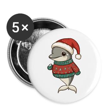 Dolphin Christmas Comic - Buttons large 2.2''/56 mm (5-pack) - white - Front