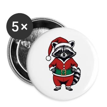 Cadeau de Noël du Père Noël raton laveur - Lot de 5 grands badges (56 mm) - blanc - Devant