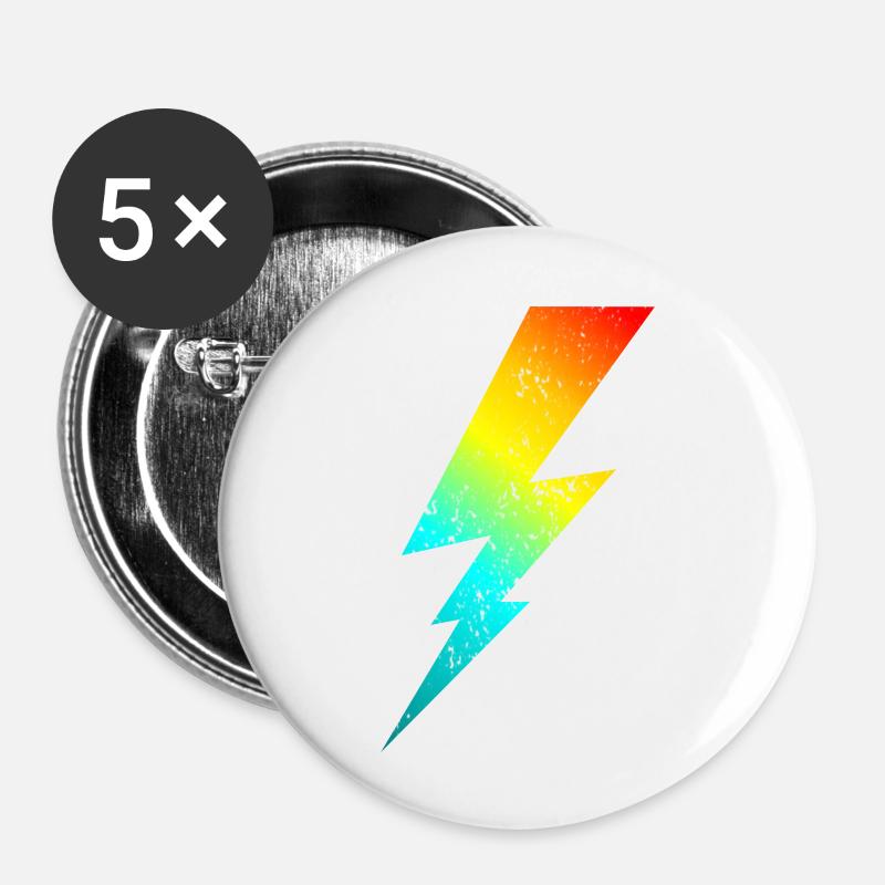 80s bolt lighting classic - Buttons groß 56 mm (5er Pack) - Weiß