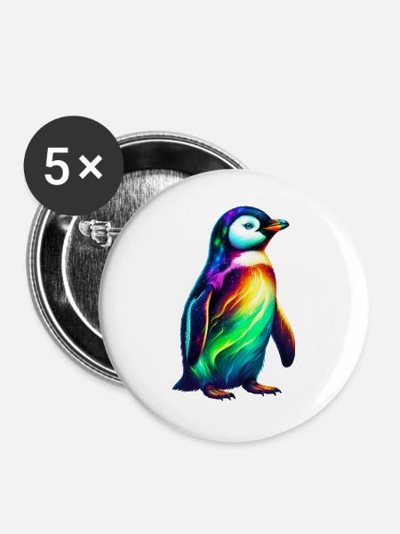 Pinguin - Buttons groß 56 mm (5er Pack) - Weiß