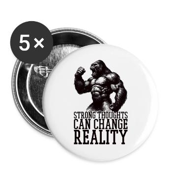 Strong Thoughts Gorilla Motivational Gift - Buttons large 2.2''/56 mm (5-pack) - white - Front
