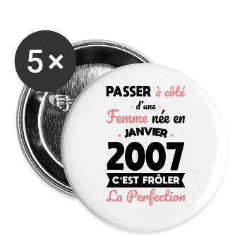 18th birthday - born in January 2007 - Buttons large 2.2''/56 mm (5-pack) - white - Front