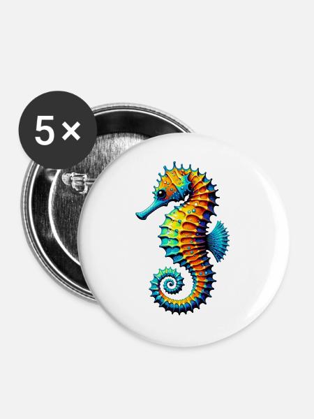 Seepferdchen - Buttons groß 56 mm (5er Pack) - Weiß