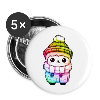 Alpaca Winter Animal Colorful Comic - Buttons large 2.2''/56 mm (5-pack) - white - Front
