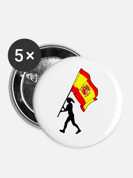 Flagge Spanien Frau Zu Fuß - Buttons groß 56 mm (5er Pack) - Weiß