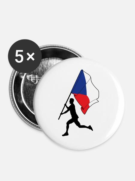 Flagge Tschechien Mann läuft - Buttons groß 56 mm (5er Pack) - Weiß