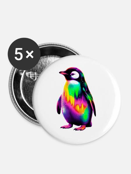 Pinguin - Buttons groß 56 mm (5er Pack) - Weiß