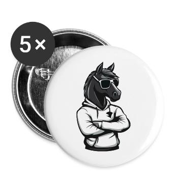 Pferd Comic - Buttons groß 56 mm (5er Pack) - Weiß - Vorne