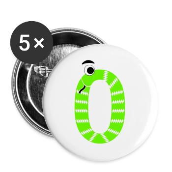 Zahl Null 0 Kinder Geburtstag Schlange - Buttons groß 56 mm (5er Pack) - Weiß - Vorne