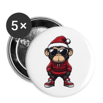 Singe Noël Bande Dessinée Cool - Lot de 5 grands badges (56 mm) - blanc - Devant