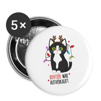Rentier war Ausverkauft Schwarze Katze Xmas - Buttons groß 56 mm (5er Pack) - Weiß - Vorne