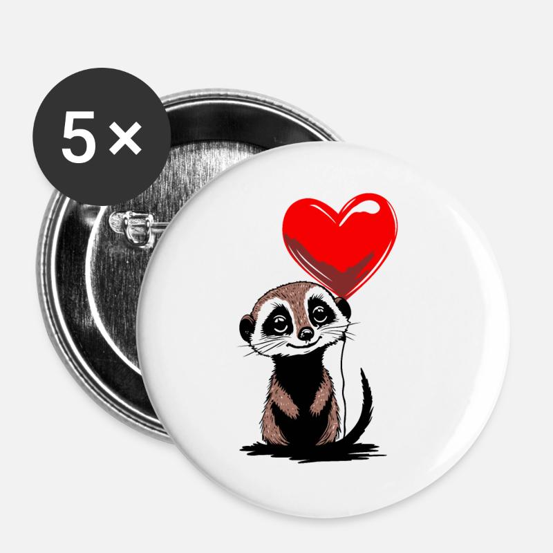 Erdmännchen Herz Luftballon - Heartful Creatures - Buttons groß 56 mm (5er Pack) - Weiß