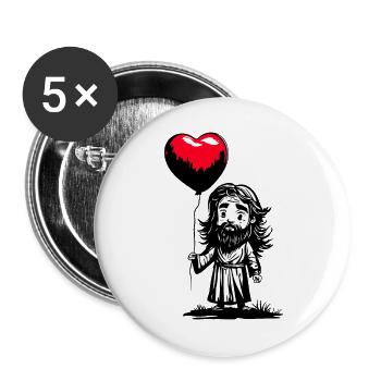 Jesus mit Herz Luftballon - Heartful Creatures - Buttons groß 56 mm (5er Pack) - Weiß - Vorne