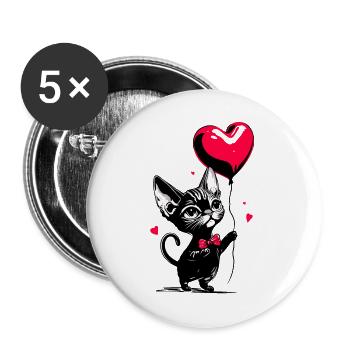 Ballon Chat Sphynx Coeur - Heartful Creatures - Lot de 5 grands badges (56 mm) - blanc - Devant