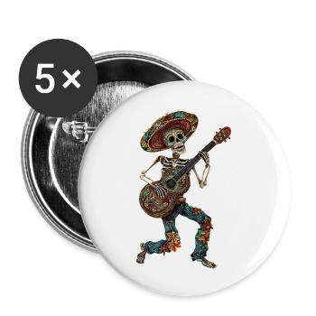 Mexikanisches Skelett Gitarre - Buttons groß 56 mm (5er Pack) - Weiß - Vorne
