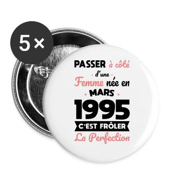 30th birthday - Born in March 1995 - Buttons large 2.2''/56 mm (5-pack) - white - Front