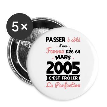20th birthday - Born in March 2005 - Buttons large 2.2''/56 mm (5-pack) - white - Front
