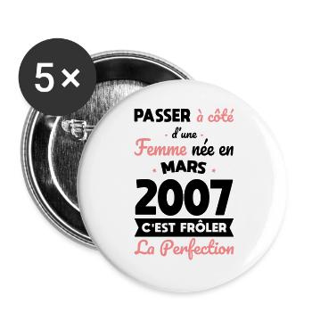 18th birthday - Born in March 2007 - Buttons large 2.2''/56 mm (5-pack) - white - Front