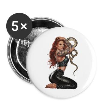 Tätowierte Rothaarige Frau mit Schlange - Buttons groß 56 mm (5er Pack) - Weiß - Vorne