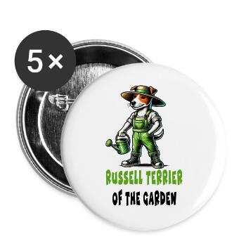 Jack Russell Terrier Gärtner - Buttons groß 56 mm (5er Pack) - Weiß - Vorne