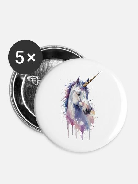 Ätherisches Einhorn - Aquarell - Buttons groß 56 mm (5er Pack) - Weiß