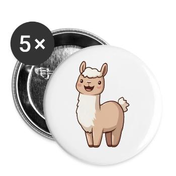 Mignon alpaga souriant heureux - Adorable dessin animé - Lot de 5 grands badges (56 mm) - blanc - Devant