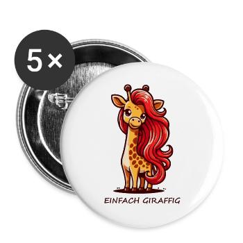 Einfach Giraffig – Süße Giraffe mit roter Mähne - Buttons groß 56 mm (5er Pack) - Weiß - Vorne