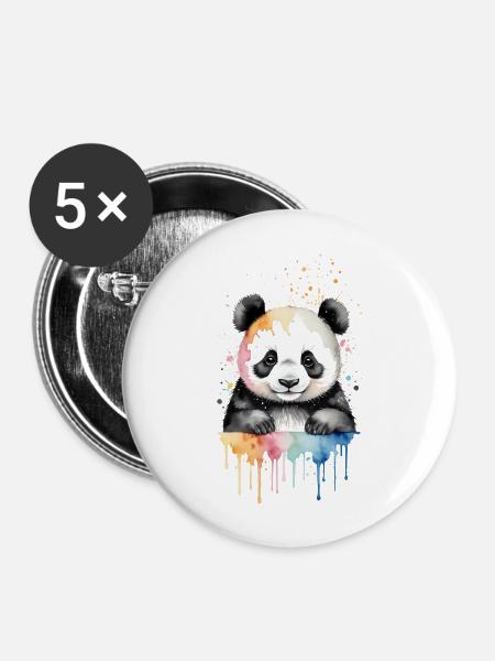 Verspieltes Panda Aquarell - Buttons groß 56 mm (5er Pack) - Weiß