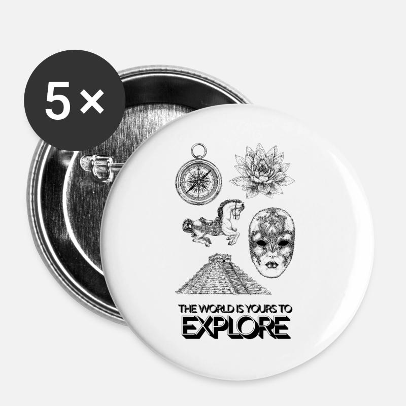 THE WORLD IS YOURS TO EXPLORE - Buttons large 2.2''/56 mm (5-pack) - white