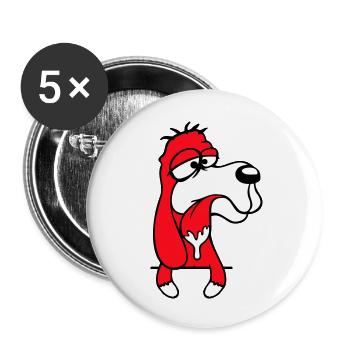 Hund Hinter Mauer Zaun Sabbert Spucke Zunge Lustig - Buttons groß 56 mm (5er Pack) - Weiß - Vorne