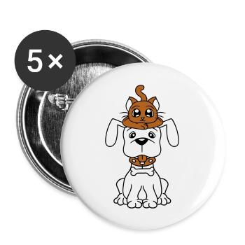 Chien Chat Deux Amis Équipe Chaton 2 Duo Équipage - Lot de 5 grands badges (56 mm) - blanc - Devant
