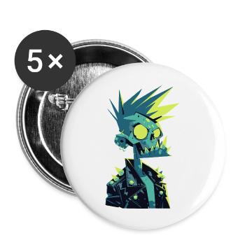 Zombie Punk Rocker – Neon Totenschädel mit Stachelhaar - Buttons groß 56 mm (5er Pack) - Weiß - Vorne
