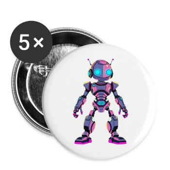 KI - Futuristischer Neon-Roboter - Buttons groß 56 mm (5er Pack) - Weiß - Vorne