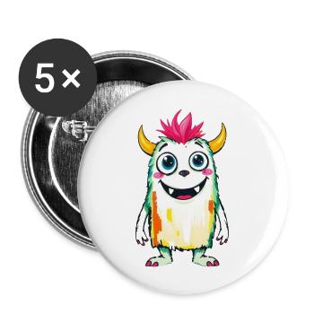 Bunte Monsterkunst - Niedlicher & verspielter Charakter - Buttons groß 56 mm (5er Pack) - Weiß - Vorne