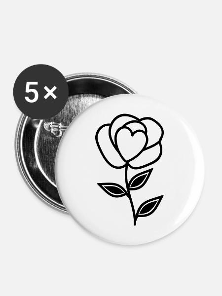 Rosa Blume - Buttons groß 56 mm (5er Pack) - Weiß