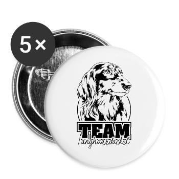TEAM Langhaardackel Hund Hunde Wilsigns - Buttons groß 56 mm (5er Pack) - Weiß - Vorne