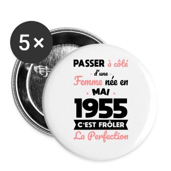 70th birthday - Born in May 1955 - Buttons large 2.2''/56 mm (5-pack) - white - Front