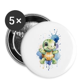 Tortue Kawaii - Aquarelle - Lot de 5 grands badges (56 mm) - blanc - Devant