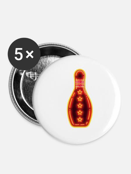 Retro Bowling - Buttons groß 56 mm (5er Pack) - Weiß