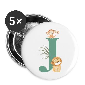 Lettre j vert animaux jungle - Lot de 5 grands badges (56 mm) - blanc - Devant