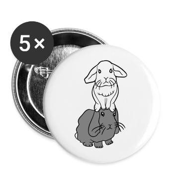 2 lapins amis équipe équipage couple deux assis sur la tête - Lot de 5 grands badges (56 mm) - blanc - Devant